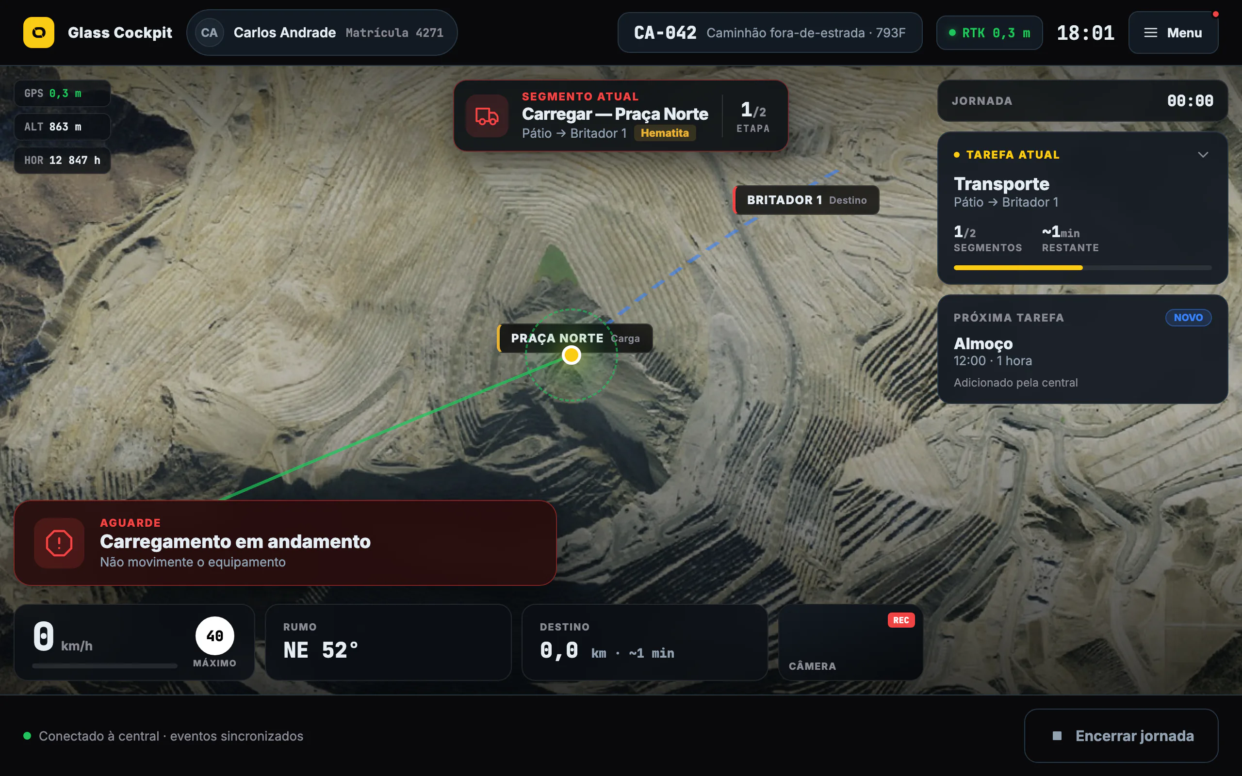 Tablet screenshot — truck panel (WAIT state), landscape